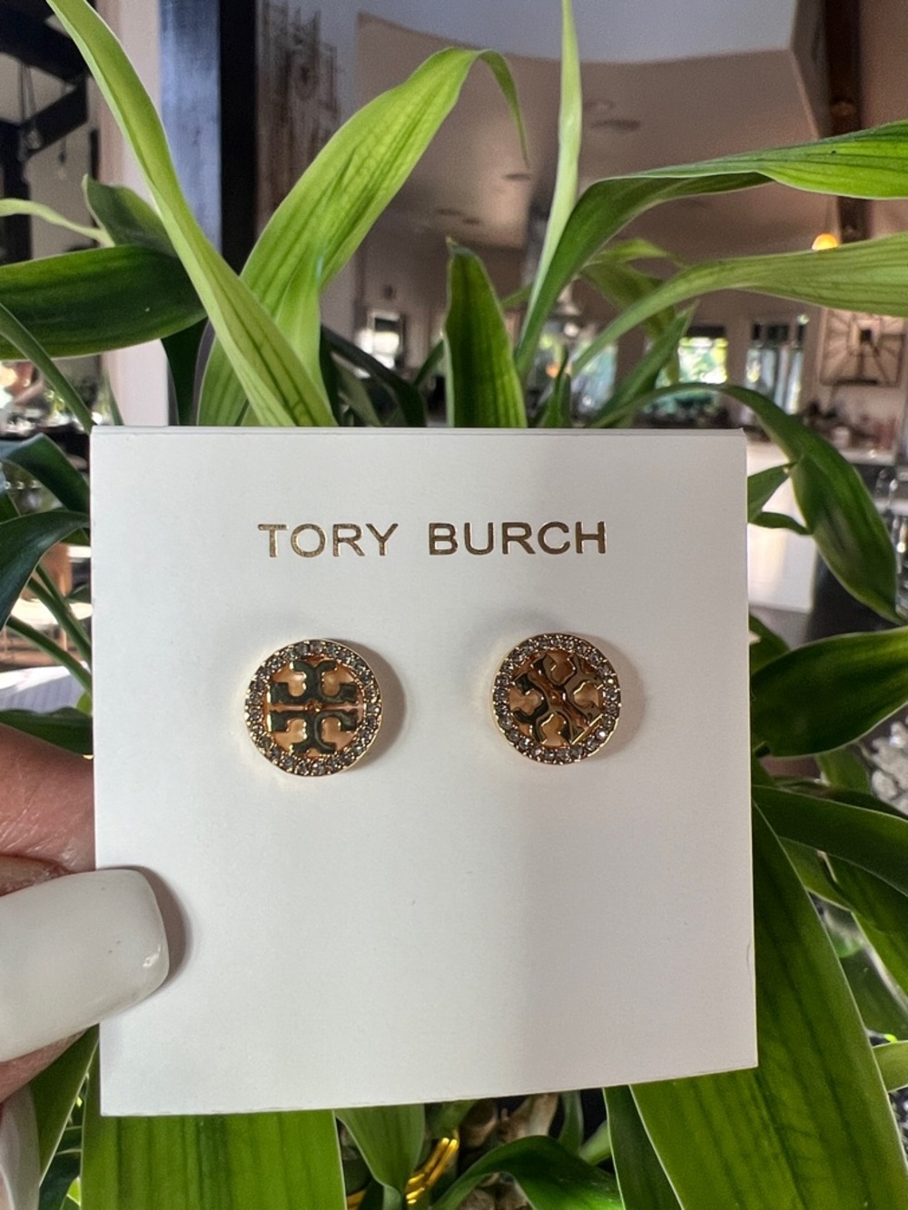 Tory Burch Gold Logo Crystal Circle Stud Earrings